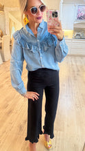 Black Straight Leg Ruffle Hem Pants