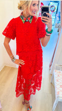 Tomato Red Scallop Lace Skirt Set