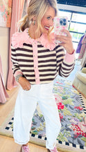 Pink and Brown Stripe Sailor Collar Cardigan