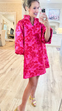 Hot Pink Ruffle Neck Jacquard Dress