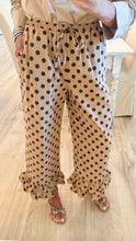 Taupe and Brown Polka Dot Ruffle Hem Pants