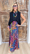 Multi Color Animal Print Satin Midi Skirt