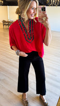Red Plaid Contrast Dolman Sleeve Blouse