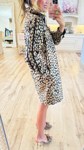 Metallic Leopard Button Up Dress
