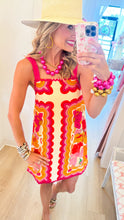 Pink and Orange Multi Printed Ric Rac Trim Dress