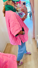 Pink and Green Quilted Puffer Poncho