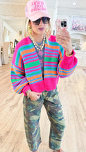 Pink Multi Color Stripe Knit Cardigan