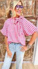 THML Pink Gingham Puff Sleeve Top