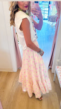 Ecru and Pink Polka Dot Tiered Maxi Skirt