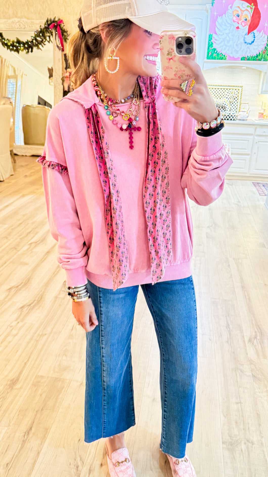 Pink Floral Terry Cloth Hoodie