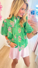 Deal of The Day THML Green Puff Sleeve Floral Detail Top