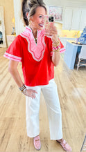 THML Coral and Pink Wide Sleeve V Neck Top