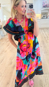 Multi Floral Fly Away Sleeve Midi Dress