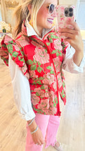 Red Floral Jacquard Puffy Vest