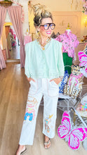 Sage Eyelet Button Up Top