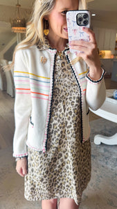 Cream Colorful Knit Sweater Cardigan