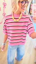 Pink and Marroon Stripe Crew Neck Sweater