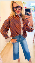 Brown and Orange Polka Dot Ruffle Top