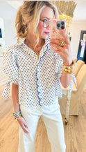 Blue Polka Dot Puff Sleeve Top