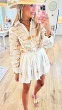 Queen Of Sparkle White & Gold Cotton Horse Bit Tie Dress