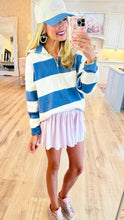 Blue and Off White Stripe Pullover Top