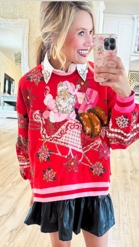 Queen of Sparkle Pink and Red Vintage Santa Sweatshirt