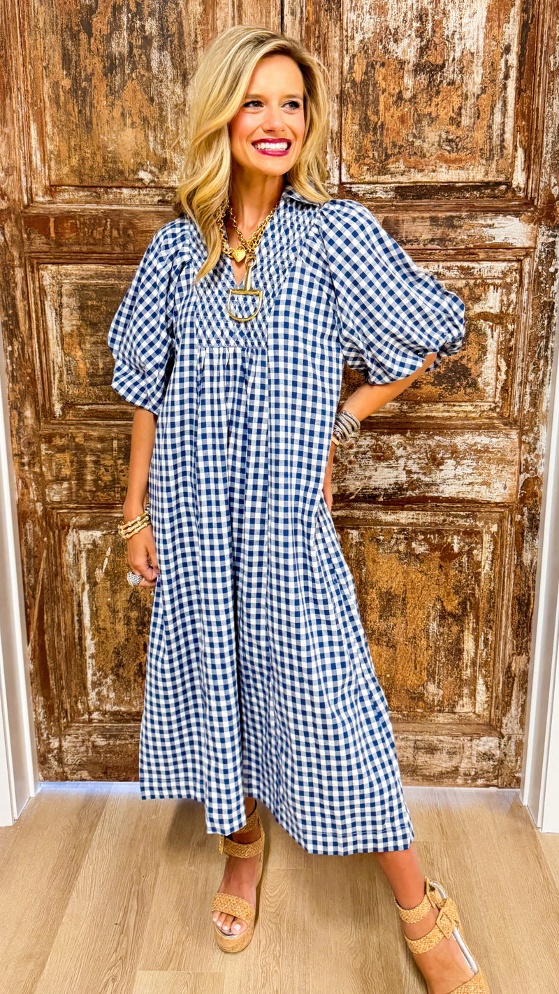gingham puff sleeve midi dress Blue season dressing Vince - Black Ruched Size:II: patch work dress