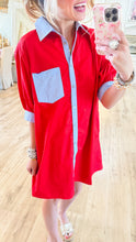 Red and Blue Contrast Stripe Dress