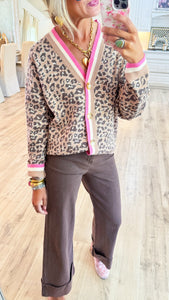 Camel Animal Pattern Button Down Cardigan