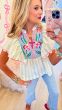 THML Green Embroidered Flutter Sleeve Top