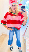 Red and Pink Stripe Sweater Top