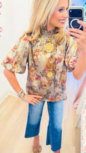 Taupe Floral Metallic Top