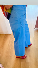 Blue Scallop Detail Wide Leg Pants