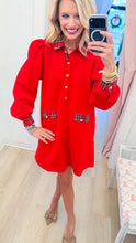 Red Tartan Plaid Accent Midi Dress
