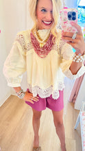 Cream Lace Detail 3/4 Sleeve Top