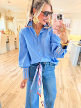 Blue Embroidered Accent Top