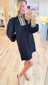 Black Stripe Contrast Detail Dress