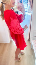 Red and Neon Pink Floral Embroidered Dress