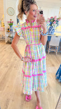 Pastel Plaid Flutter Sleeve Maxi Dress
