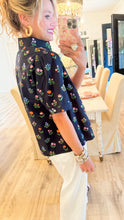 Black Floral Scallop Trim Detail Top