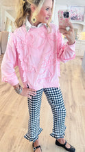 Black Gingham Straight Leg Ruffle Hem Pants