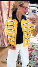 Butter Yellow and Blue Stripe Short Sleeve Cardigan
