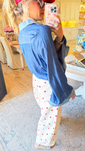 THML Blue Long Sleeve Button Down Tie Knot Top
