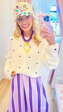 White and Purple Heart Cardigan