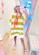 Deal of The Day Green Oversized Stripe T-Shirt Dress