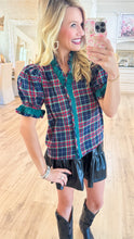 Green Multi Plaid Ruffle Sleeve Top