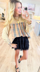 Taupe Solid & Plaid Mix Match Top