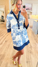 Blue Toile 3/4 Sleeve Dress