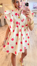 Ivory and Pink Polka Dot Ruffle Sleeve Dress
