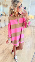 Pink and Mocha Wide Striped Oversized Dress